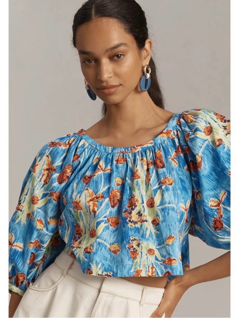 Hunter Bell Daisy Cropped Cotton Blouse Large